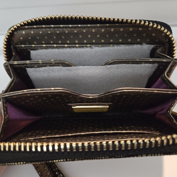 Deux Lux Gold & Black Fabric Animal Print Wallet Wristlet w/Hangtag and Tassels - Picture 3 of 11